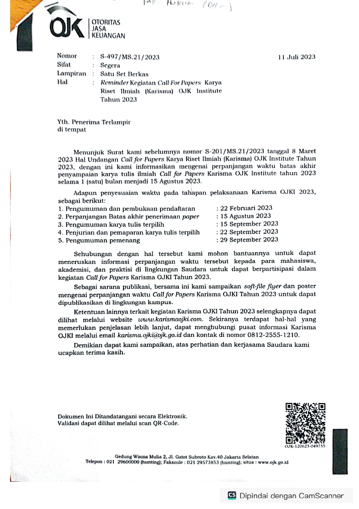 Reminder: Call for Papers for the Scientific Research Work (Karisma) OJK Institute 2023